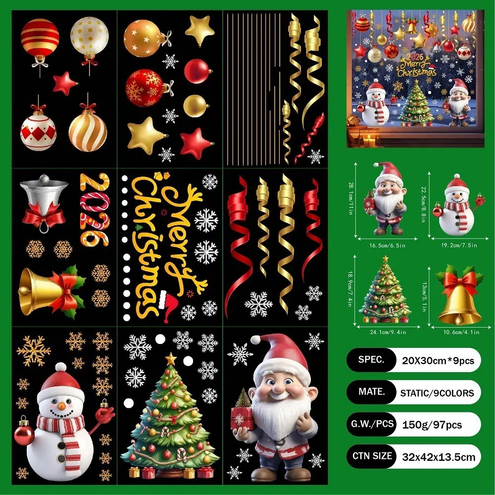 

PVC Christmas Window Stickers Reusable Whole Sheet Xmas Wall Sticker Electrostatic Christmas Window Decals Home Decor