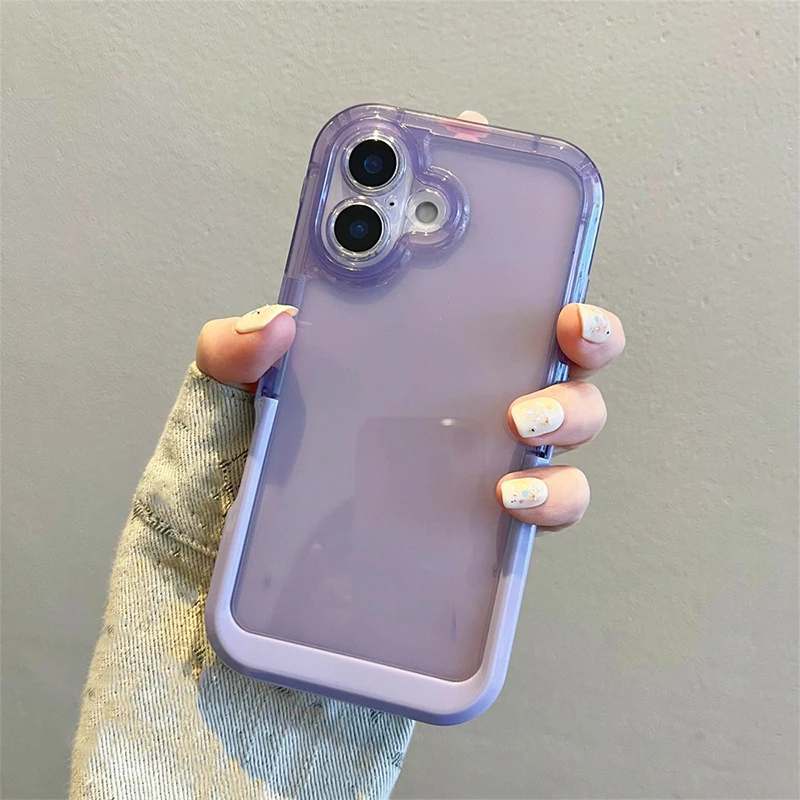 Simple Candy Color Foldable Holder Stand Case For iPhone 16 Pro Max 17 15 14 13 12 11 Clear Shockproof TPU Back Cover
