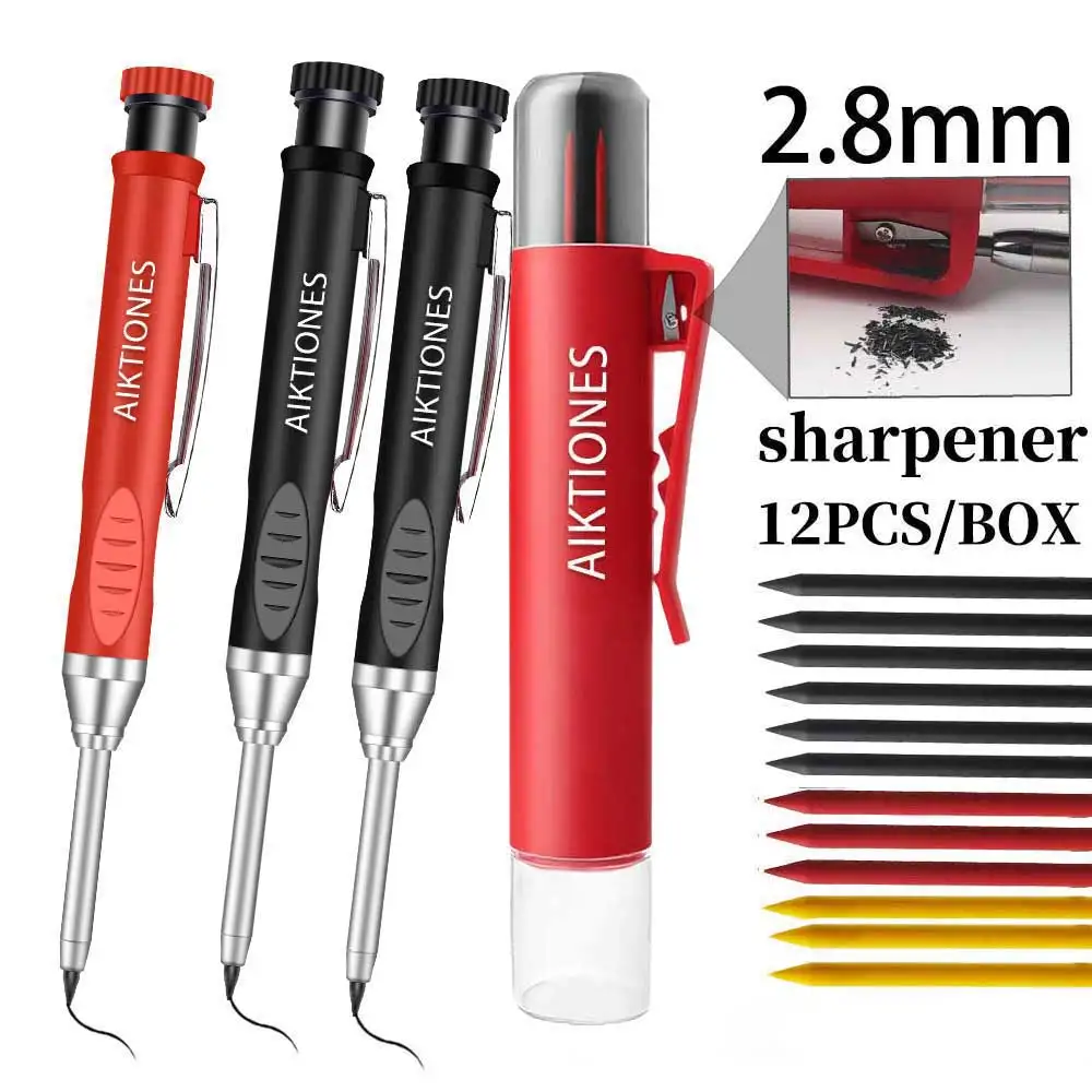 2.8mm Automatic Pencil with Sharpener and 12 Pieces Carpenter Pencil Lead Refills sets Construction Woodworking Pencils