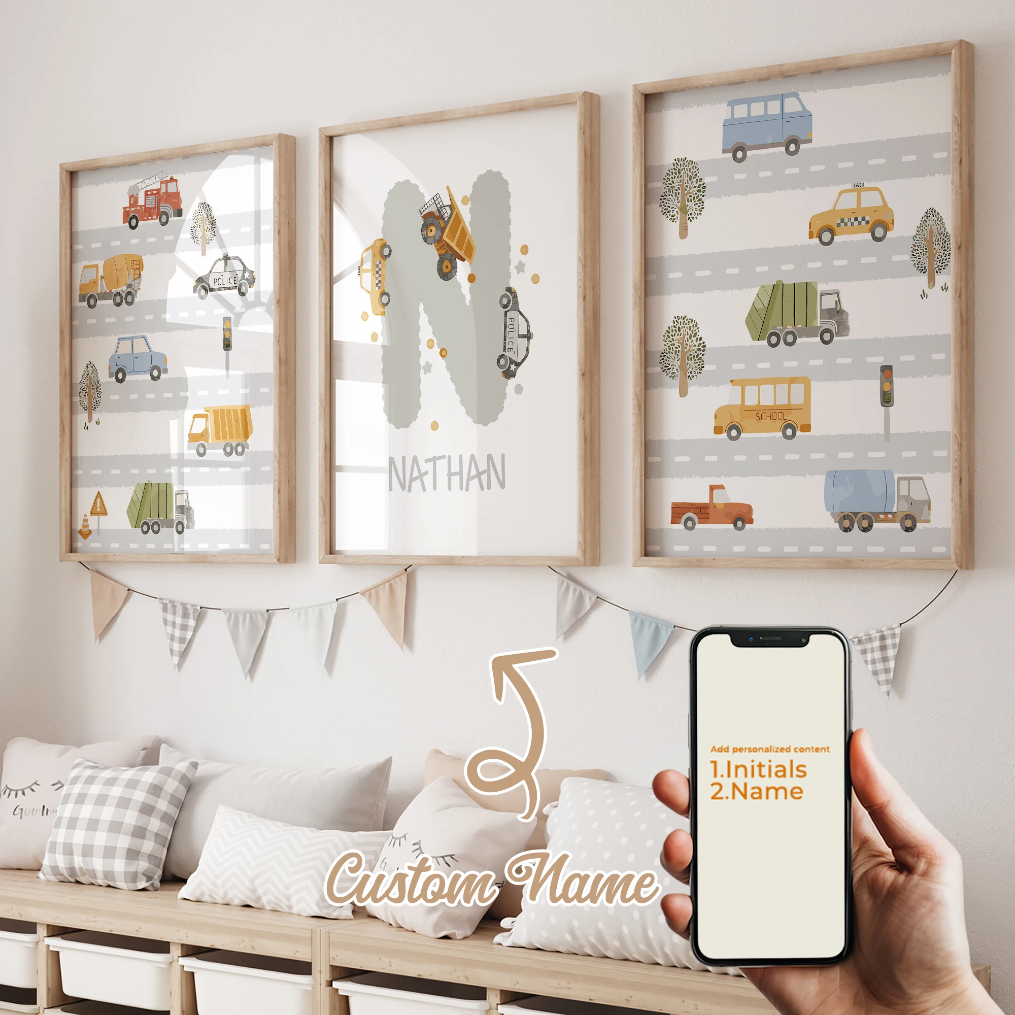 3pcs Personalized Custom Name Automobile Road Wall Art Print Picture Canvas Poster Painting Living Room Home Decor