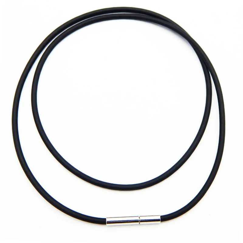 1.5-4mm Black Soft Hollow Rubber Rope Choker Necklace with Stainless Steel Clasp Connector Buckle Cord DIY Jewelry 45/50/55/60cm