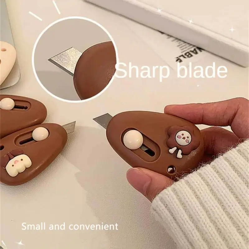 Multifunctioneel Mes Mini Schattige Cartoon Doos Snijder Kleine Draagbare Beige Koffiekleur Serie Papiersnijder Plakboekmes