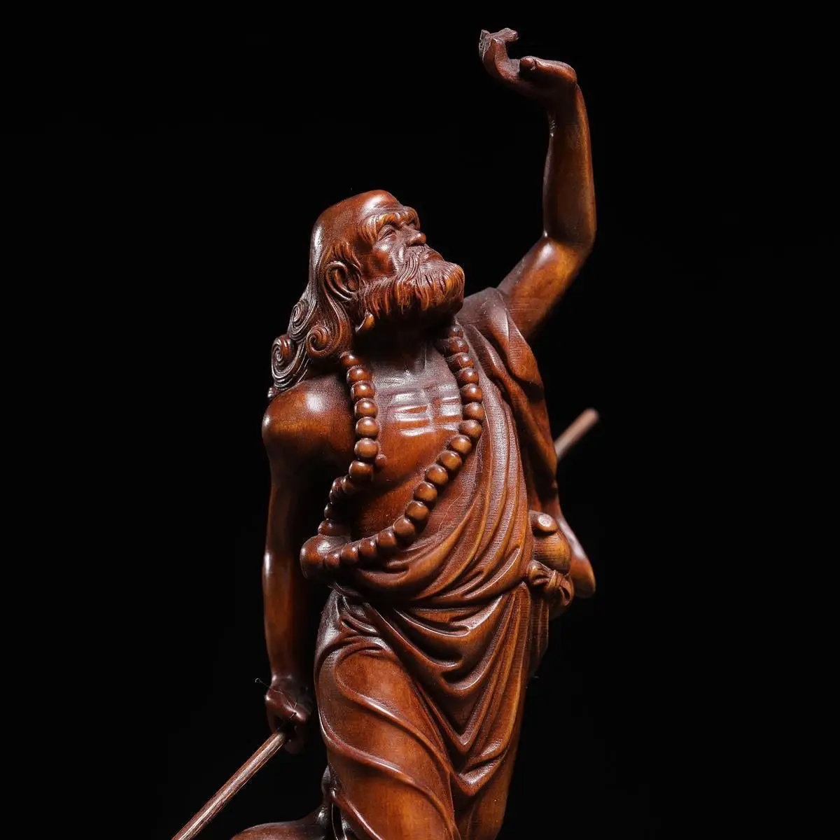 20 CM Tall Damo Buddha Boxwood Figurine Carving Dharma Master Feng Shui Sculpture Live Room Decor