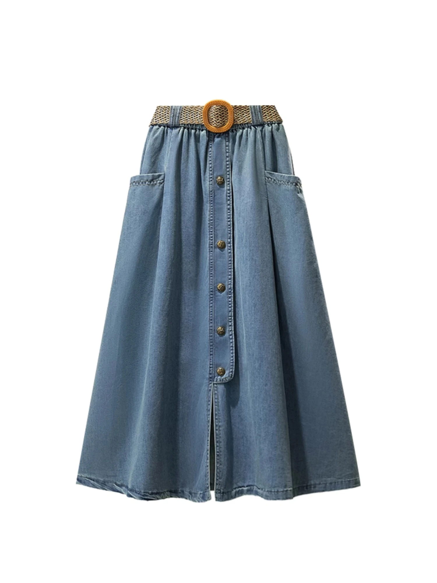 

Women's Blue Denim Long Skirt Vintage Aesthetic High Waist Jean Skirt Harajuku Y2k A-line Oversize Skirts 2000s Spring Clothes
