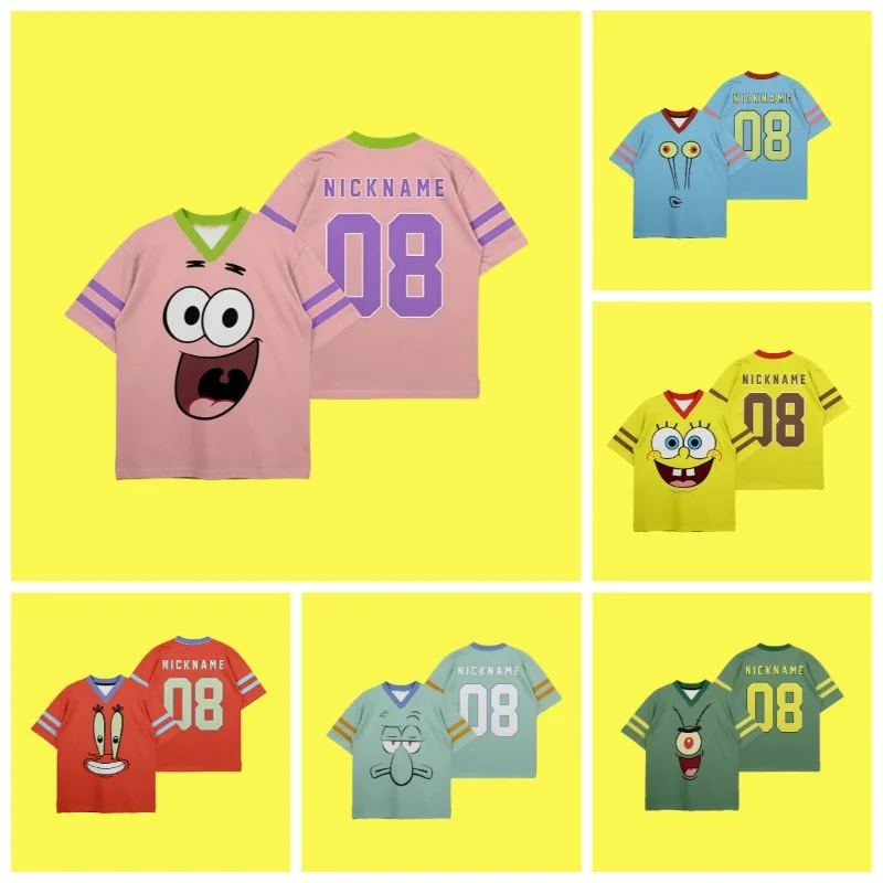 Cute Big Star Emoji Jersey SpongeBob SquarePants Family Photo Series Couple Style Children's Adult Fashion Summer Sports Jersey