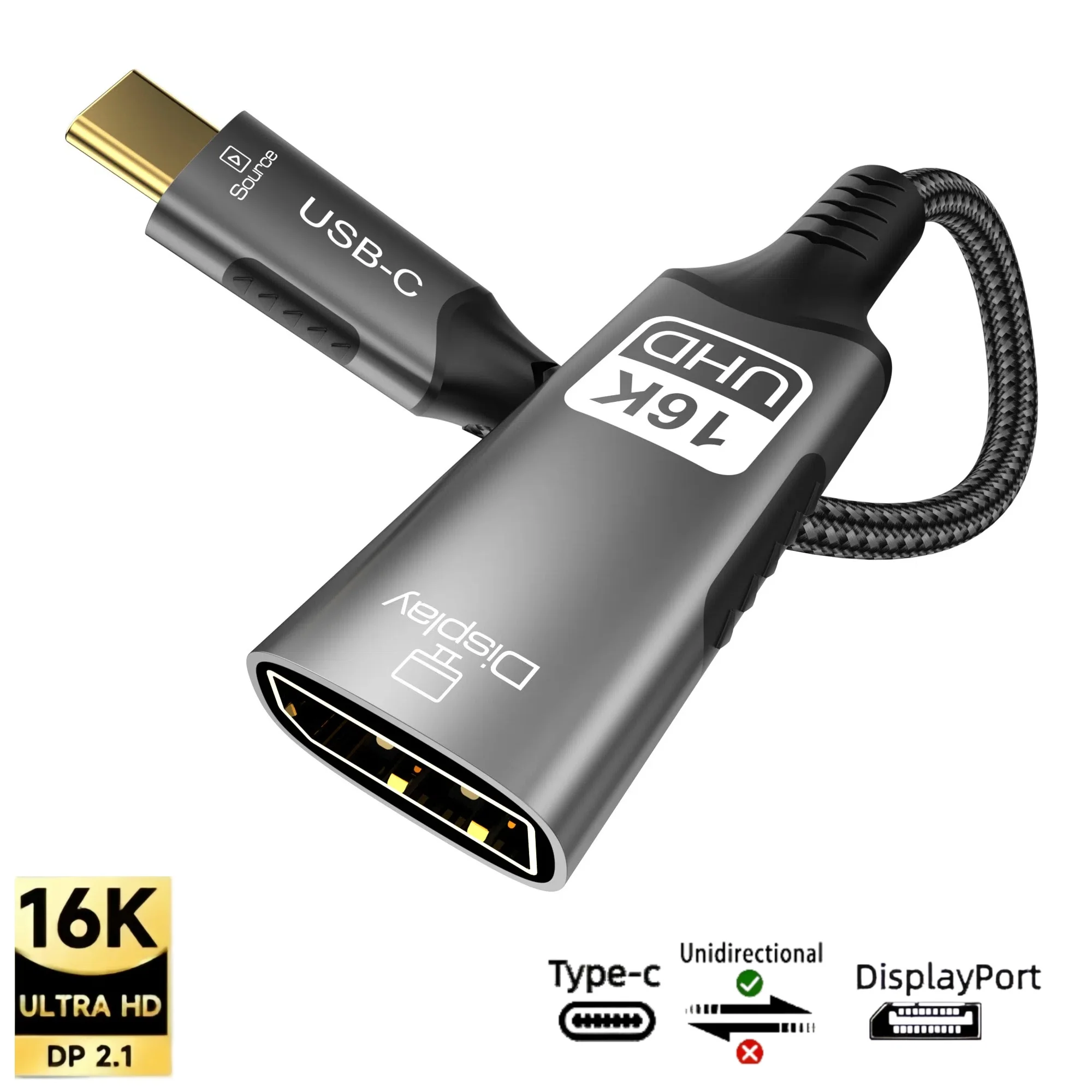 16K USB C To Displayport 2.1 Extension Cable HDR 8K@120Hz 4K@240Hz Type C To DP Forthunderbolt 3/4/5 Macbook Pro Ipad PC TV