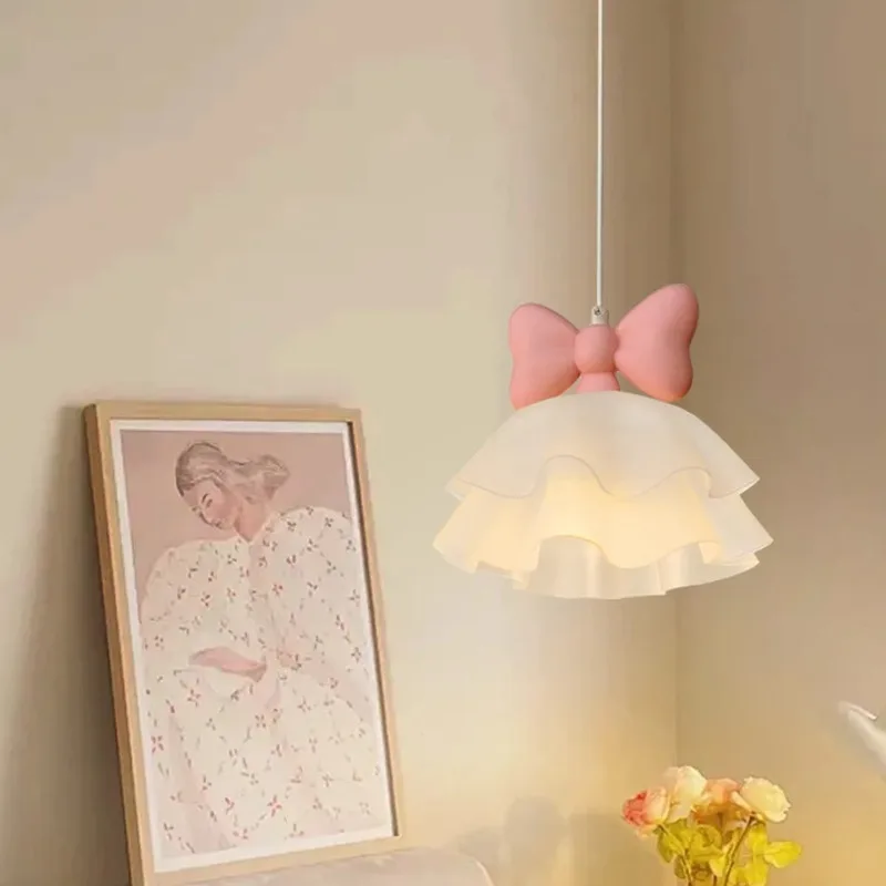 

French cream wind bedroom bedside chandelier creative bow decoration room chandelier lamp