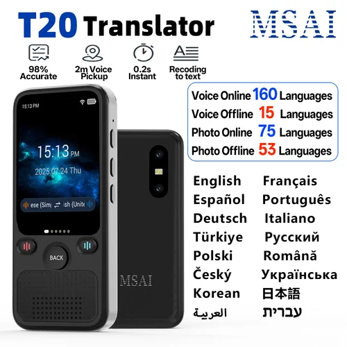 Imagen 1 del producto Traductor de idiomas MSAI T20 160 con cámara Audio de voz en tiempo Real foto en línea dispositivo de traducción sin conexión asistente de viaje