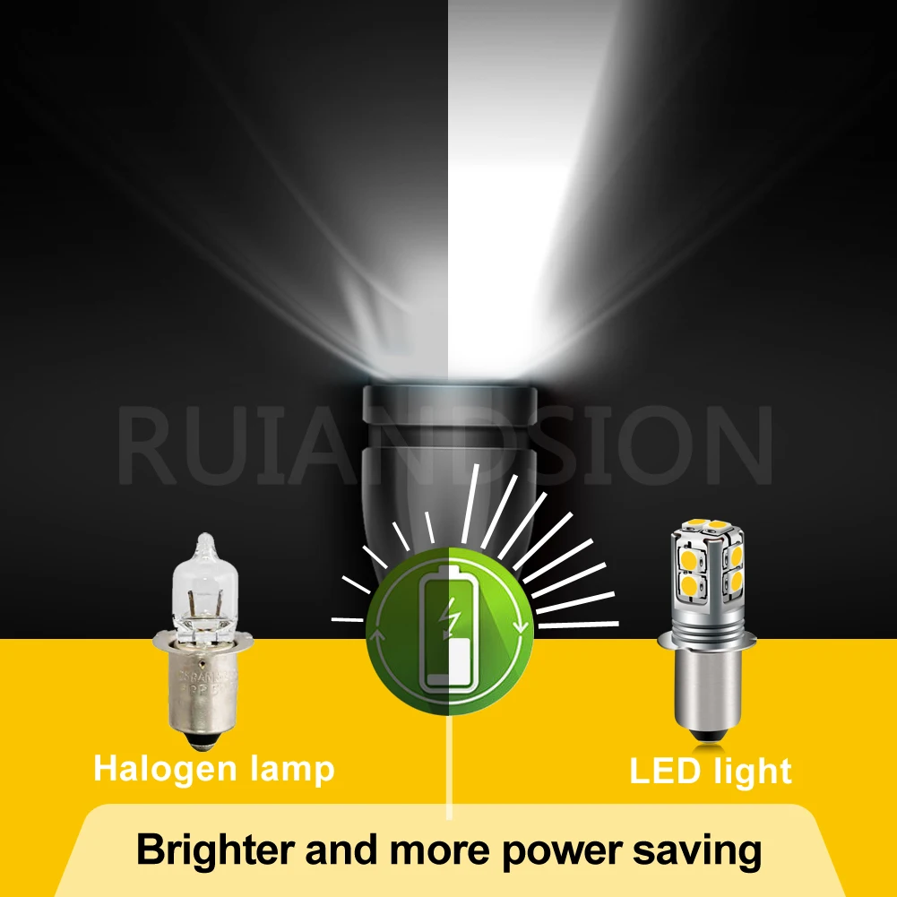 RUIANDSION 1Pcs E10 P13.5S PR2 3030SMD 6000K 4300K Maglite Flashlight Bulb 6V-40V 9V 12V 18V 24V 4D 6D 9D Torch 4-9Cells 600Lm view 3