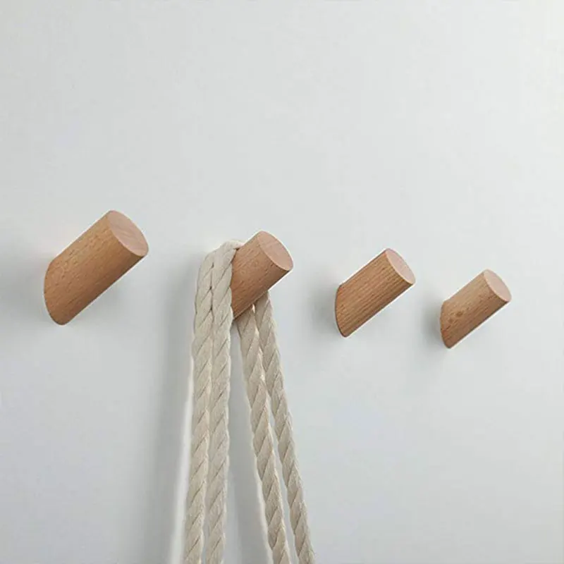 2/4pcs Wooden Hooks Natural Wall Mounted Clothes Scarf Hat Coat Hook Simple Room Decor Storage Hanger Towel Rack Home Organizer