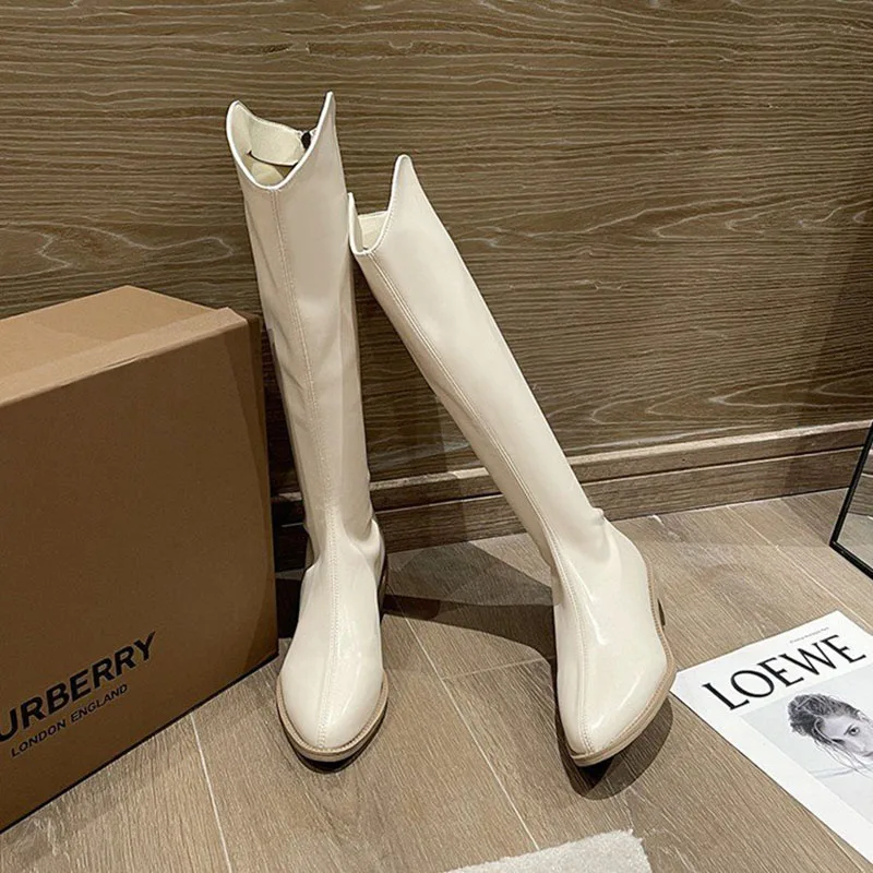 Women Knee High Boots Spring Autumn Pointed Toe Elegant Modern Boots Fashion Zipper Long Shoes Ladies Booties