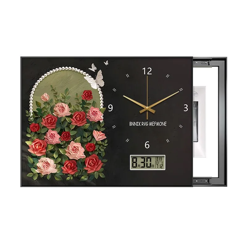 New electric meter box with concealed decorative painting clock high-end restaurant distribution box light luxury