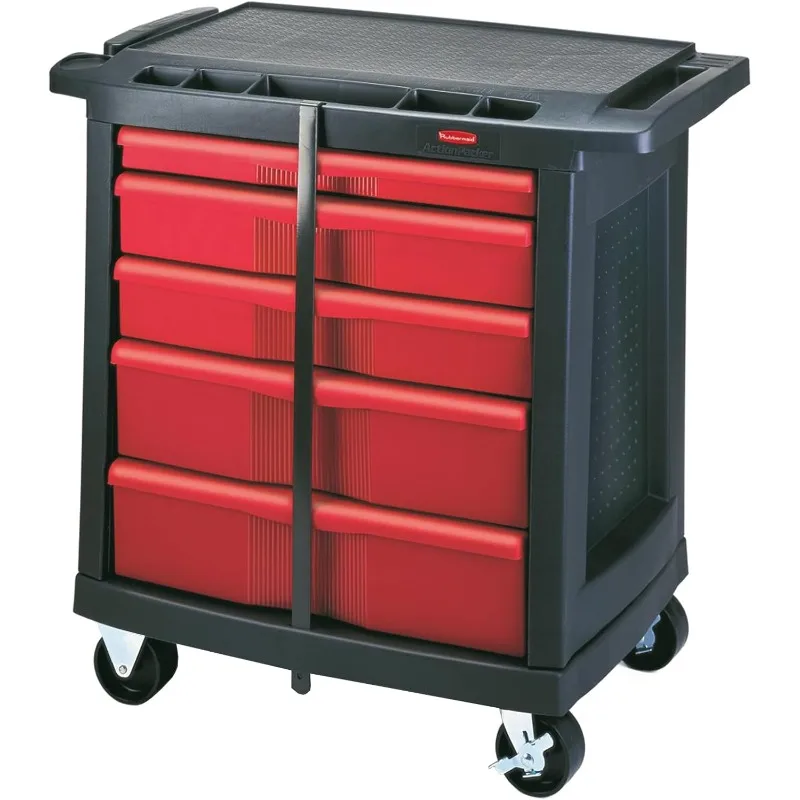 Rubbermaid Commercial Products Mobile Tool Work Center, 5 Drawers, 250 lb. Capacity, Black,Warehouse/Garage/Cleaning/Maintenance