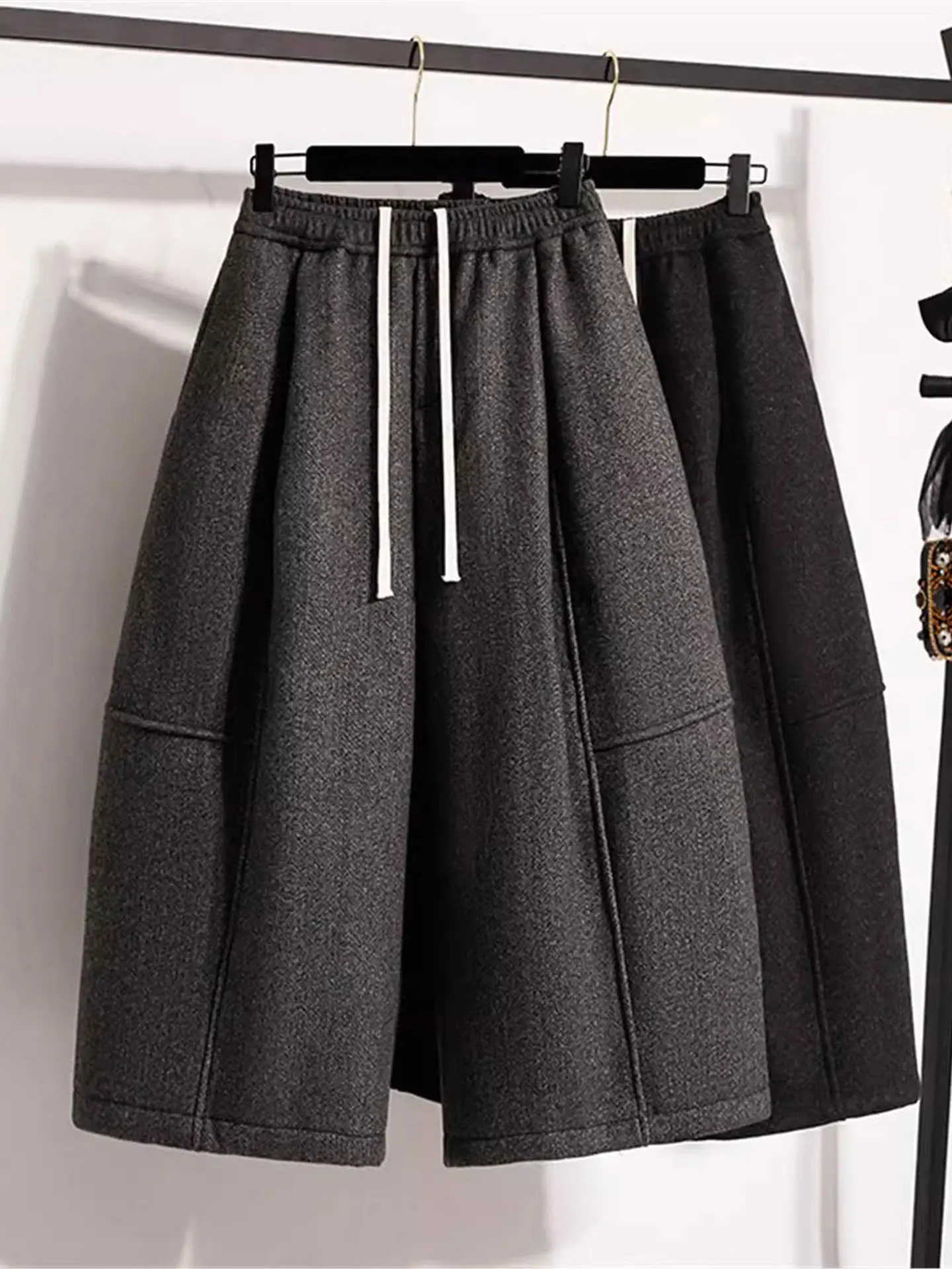 

ay Woolen Wide Leg Pants Autumn Winter plus Size Women's Loose Fitting Casual High Waist Trousers for plus Size Ladies