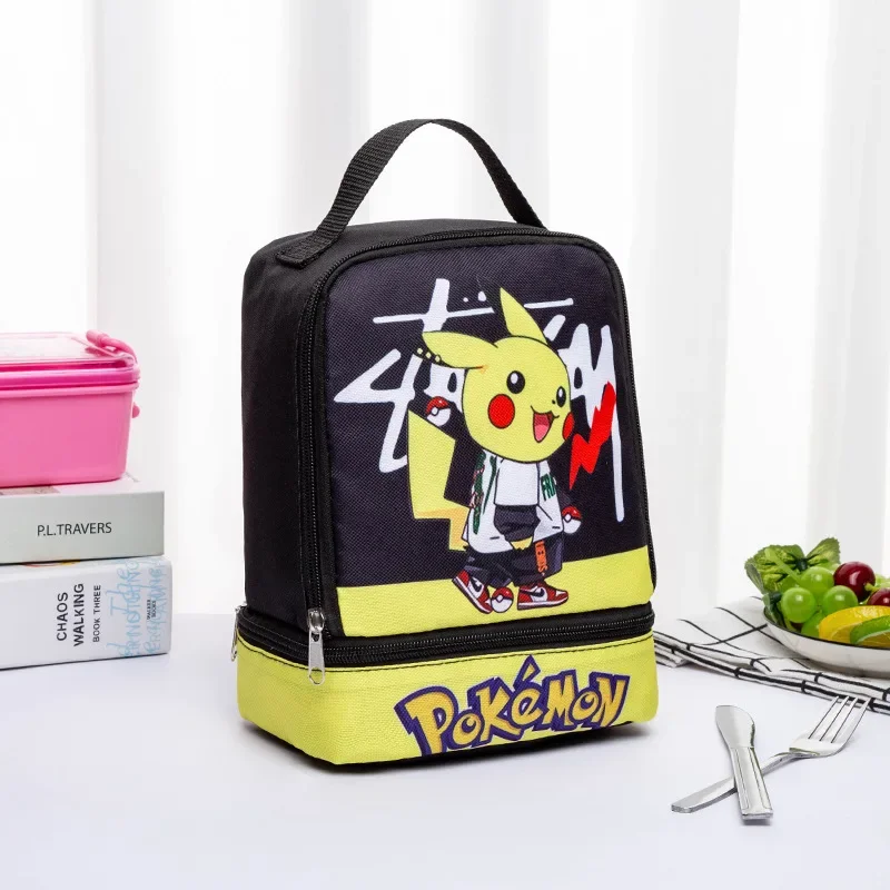 Pokemon Pikachu Portable Thermal Insulated Bag Insulated Canvas Lunch Bag Box Children Cute Picnic Tote Cooler Handbags Food Bag