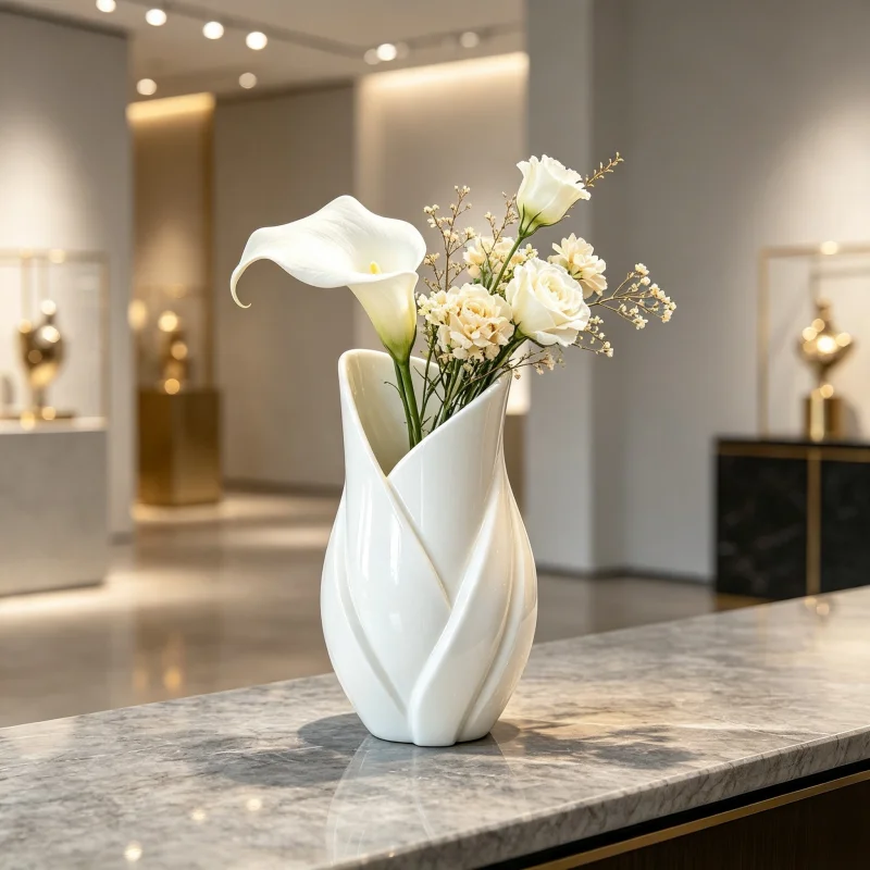 Home Decor Location - مزهرية صغيرة بيضاء غير لامعة على