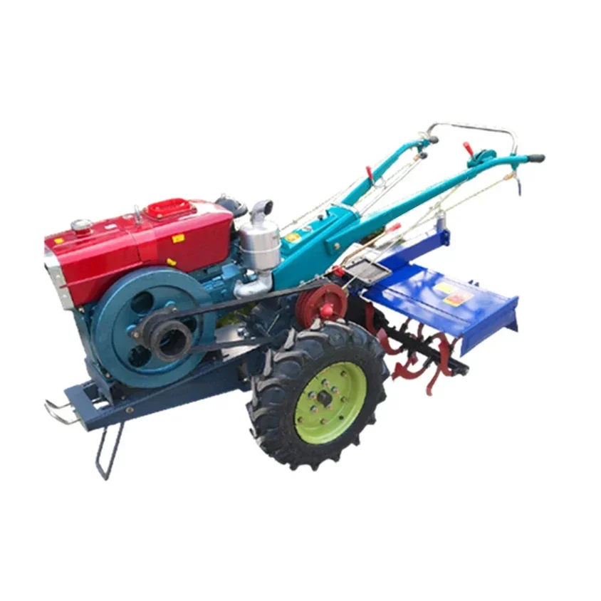 Agricultural Two-wheel Walk-behind Tractor, Small Rotary Tiller Furrowing Seeding Harvesting Ploughing 2024 Hot