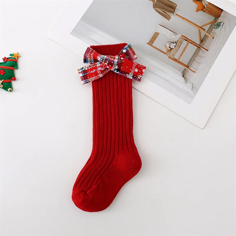 Kids Girls Christmas Socks Cute Dress Socks with Bows Breathable Walking Socks for Toddler Infant Clothing Accessories