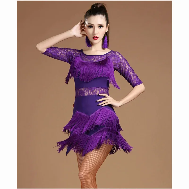 Robe de brevLatine à Franges pour Femme, Tenue de Compétition/Pratique, Cha, Régions ba, Samba, Salsa, Super Testosterone