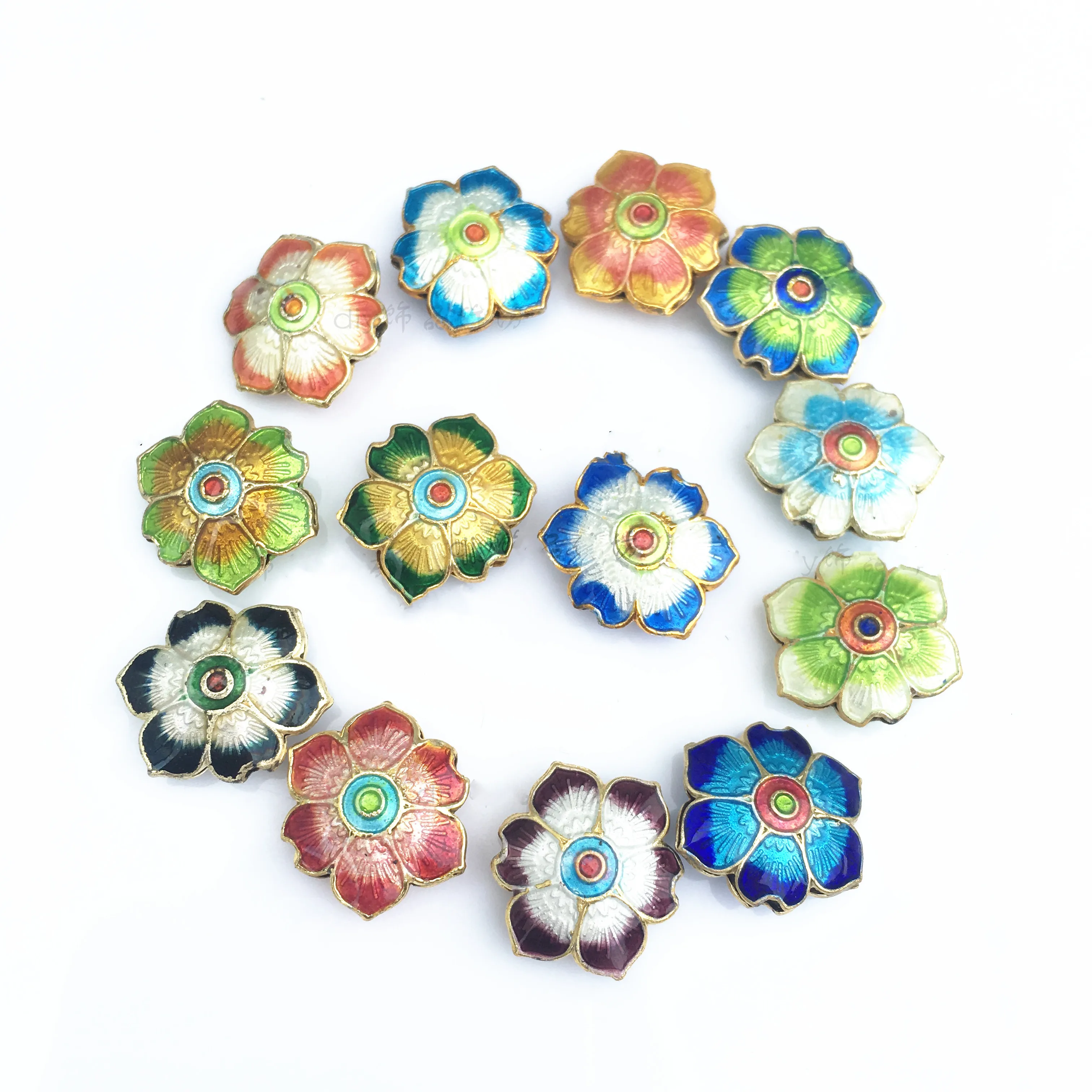 Colorful Cloisonne Hexagon Flower Beads DIY Accessories Chinese Enamel Copper Jewellery Making Charms Pendant Earrings Bracelets