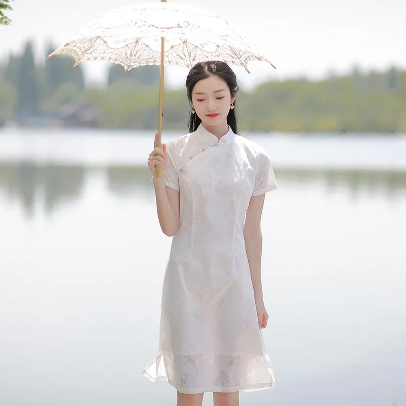 

2024 Women's Clothing Slim-fitting stand-up collar buttoned printed dress Spring Summer New No.48
