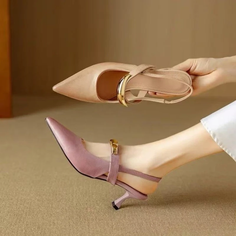 

Французские босоножки с острым носком и ремешками, женские летние новые туфли на шпильке под юбку, не утомляющие ноги, на высоком каблуке