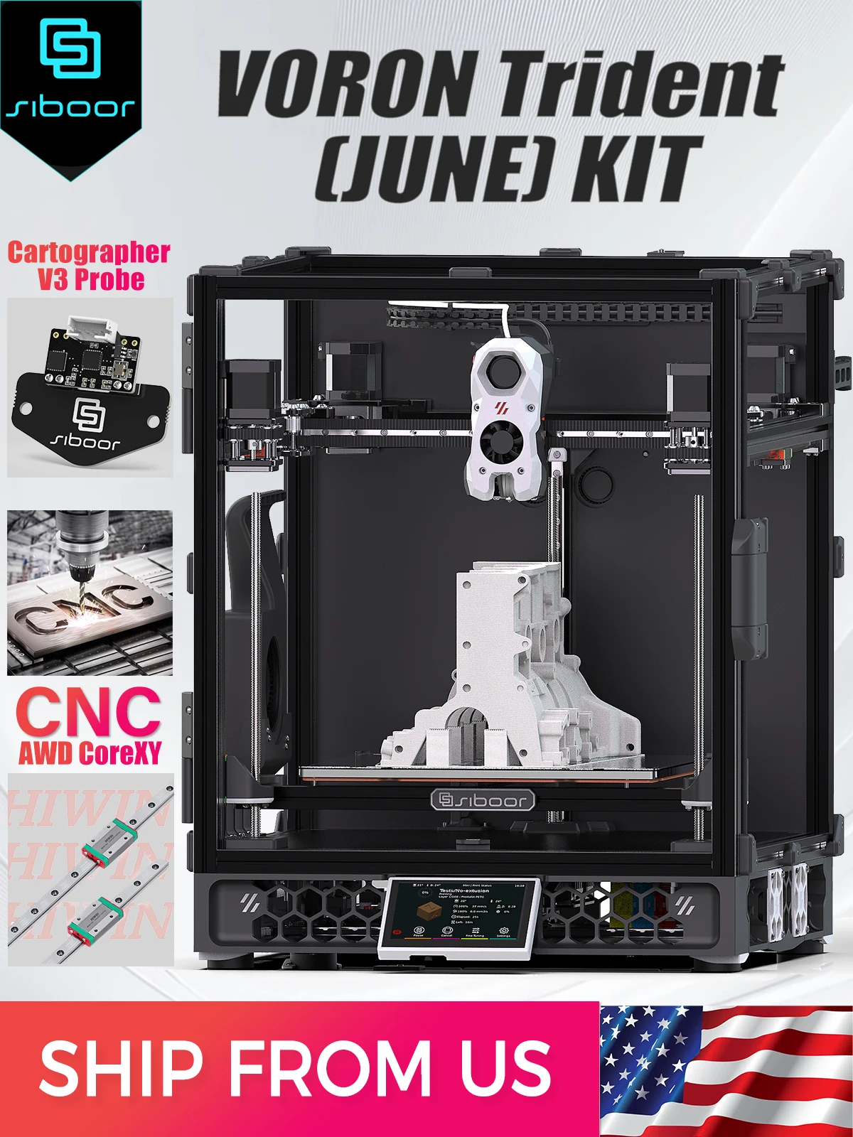 

SIBOOR Voron Trident [June] Металлическая конструкция с ЧПУ 4AWD CoreXY 3D-принтер Высокоскоростные корабли со склада в США Наборы 3D-принтеров «сделай сам»