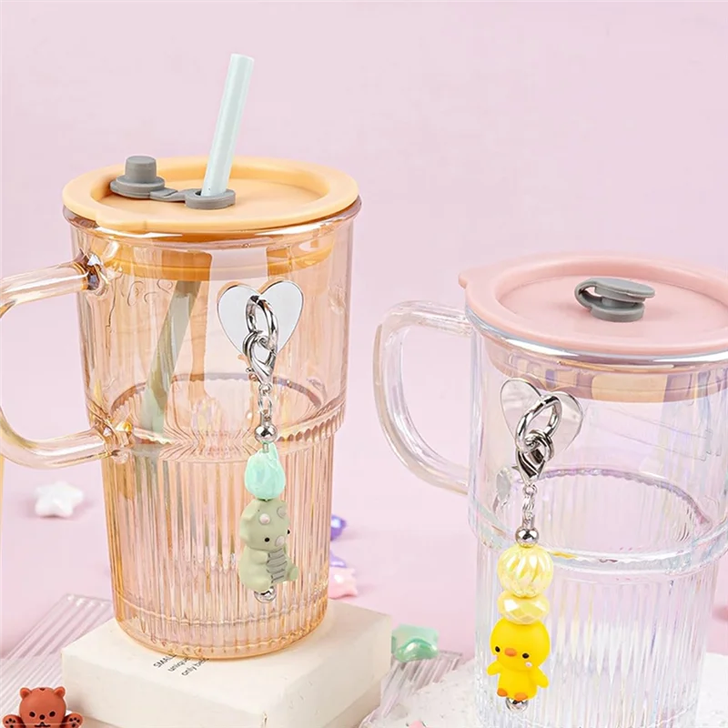 ABDJ-Framendino、12個入りビーズ付きカップチャーム、メタルハート型ステッカーアクセサリー付き、DIYタンブラーとガラスの装飾用