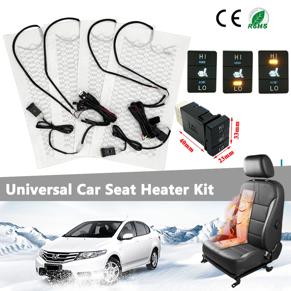 Built-in Car Seat Heater Kit Fit 1/2 Seats 12V 27W Heating Pads Square Dual Control Switch System For Toyota RVA4 Fit Car Seats