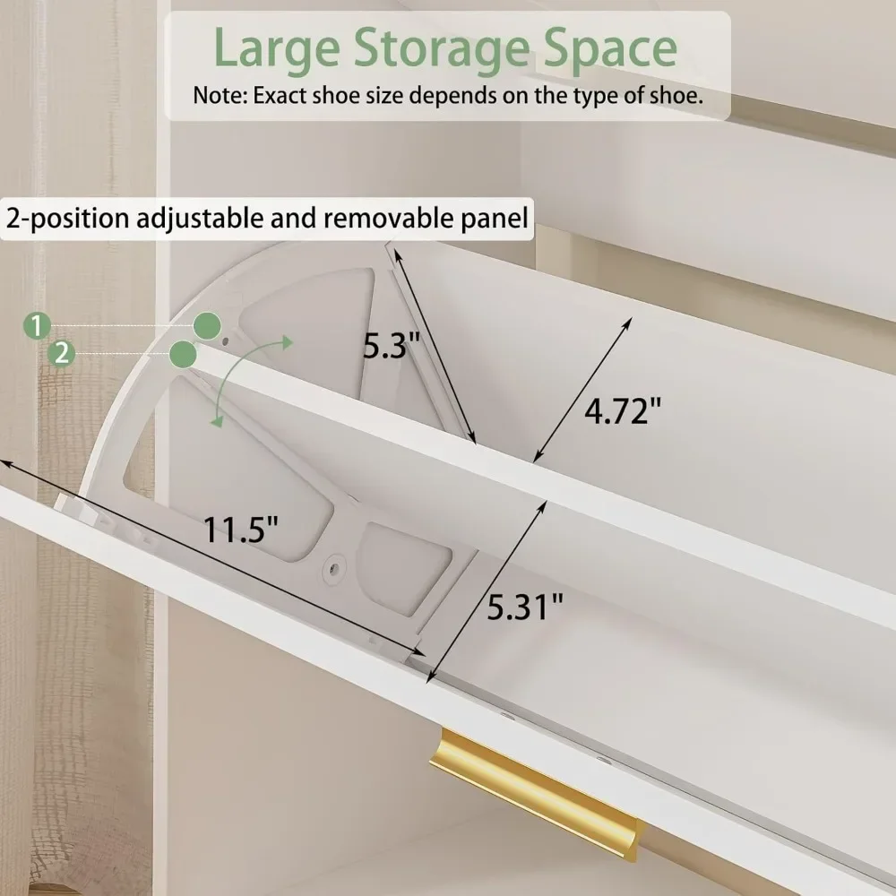 Shoe Cabinet Storage for Entryway, Narrow Shoe Cabinet with 2 Flip Drawers,Freestanding Organizer with Fluted Panel