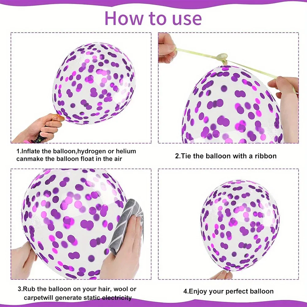50 Stück 10 Zoll Latex-Ballon-Set für Hochzeiten, Geburtstage, Jubiläen, Makronen-Rosa, Lila, Metall- und Konfetti-Ballons zur Dekoration – Detail 7