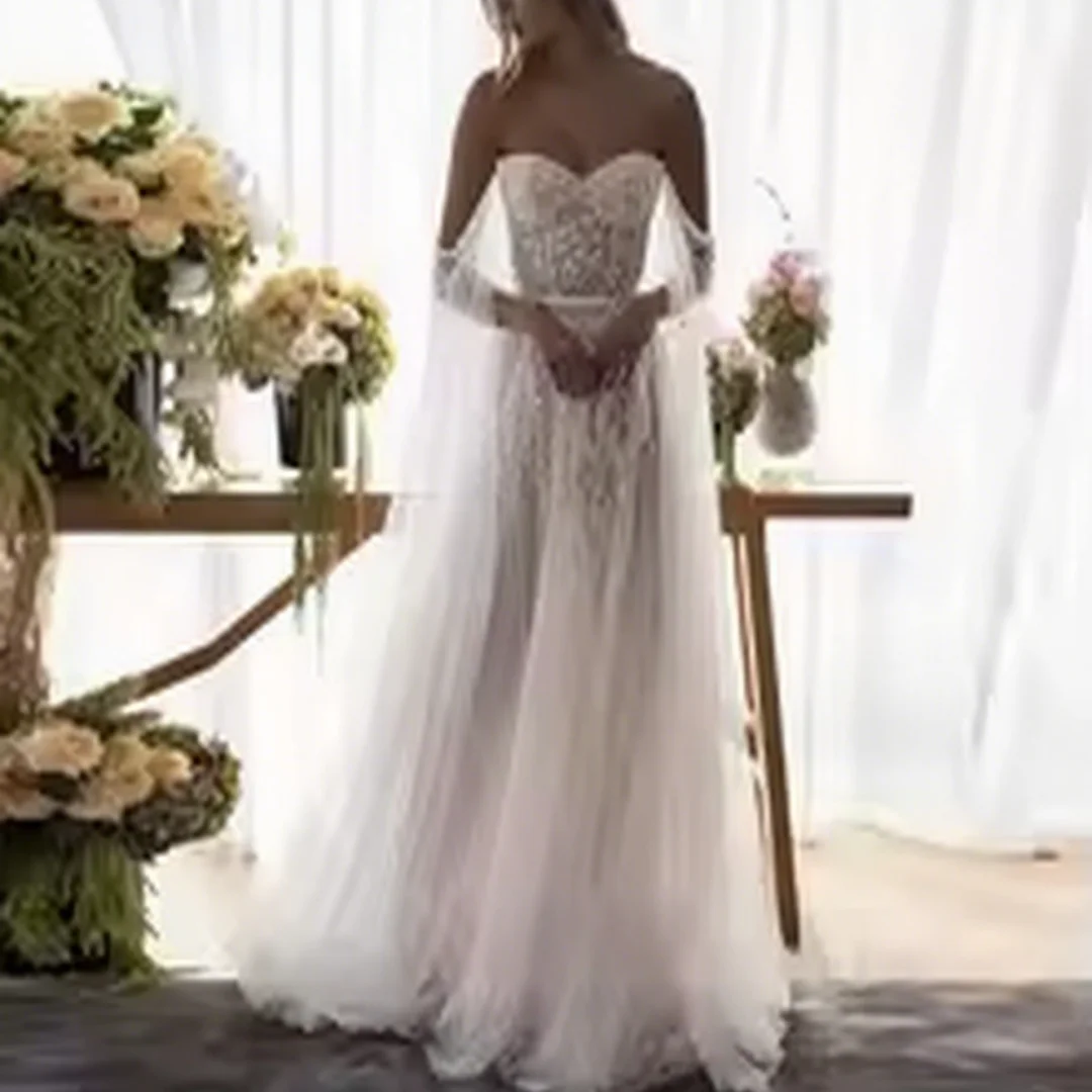 Customized Bohemian Wedding Dresses Off The Shoulder Beaded With Pearls Appliques Wedding Gown Bridal Dresses