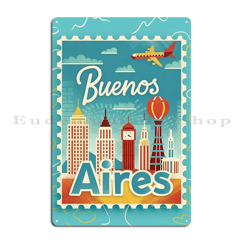 Buenos Aires Stamp Print Metal Sign Home Personalized Plaques Garage Personalized Tin Sign Poster