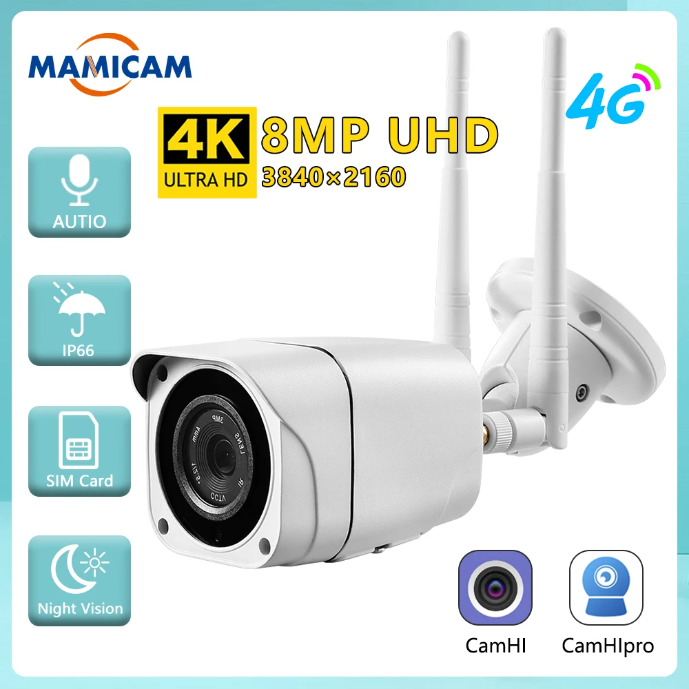 

4K/ 8MP Security Camera With 3G 4G Sim Card WIFI Surveillance Video Camera Outdoor Night Vision IP66 Camhi