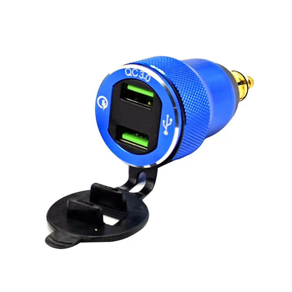 Aluminum Alloy Metal Shell Motorcycle Dual USB Charger 12-24v 4.2A Voltmeter for BMW Motorcycle Hella Din Socket Red Blue Green