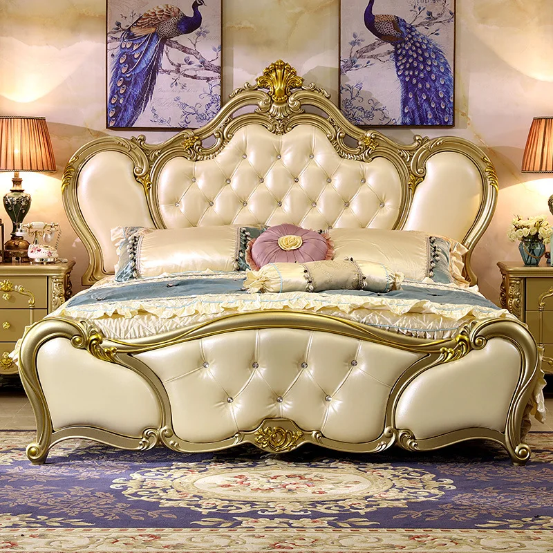 

European Luxury Bed Master Bedroom Simple European Style Modern Simple French champagne Gold Luxury Wedding Bed Princess Bed