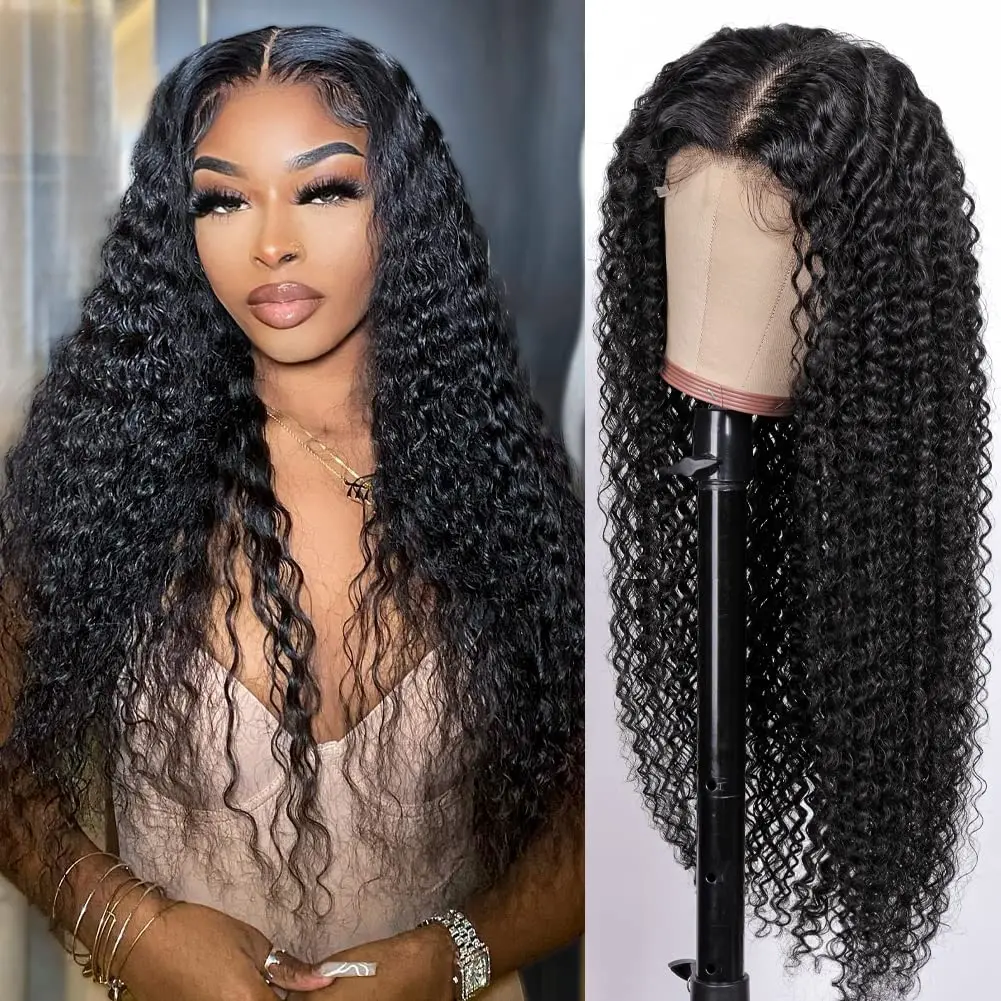 Curly Glueless Wigs Human Hair Ready to Wear Deep Wave Lace Front Wigs Wear And Go Pre Plucked Pre Cut 5x5 4x4 Lace Closure Wigs image 3