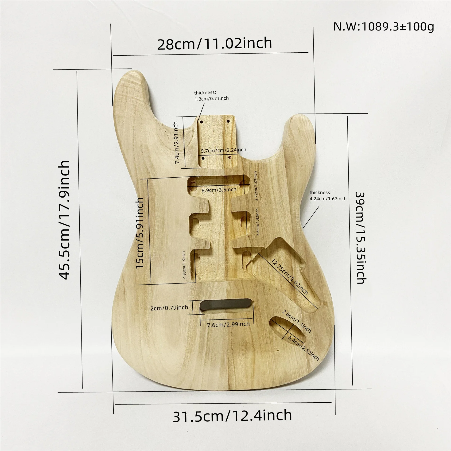 Electric Guitar Body Unfinished Paulownia Wood DIY Guitar Body for ST-2 Electric Guitar Custom Painting & Spraying