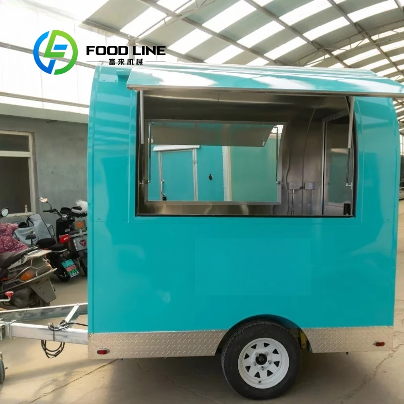 

Синяя мини-тележка для кофе и еды нестандартного размера, мобильный коммерческий прицеп для уличного общественного питания