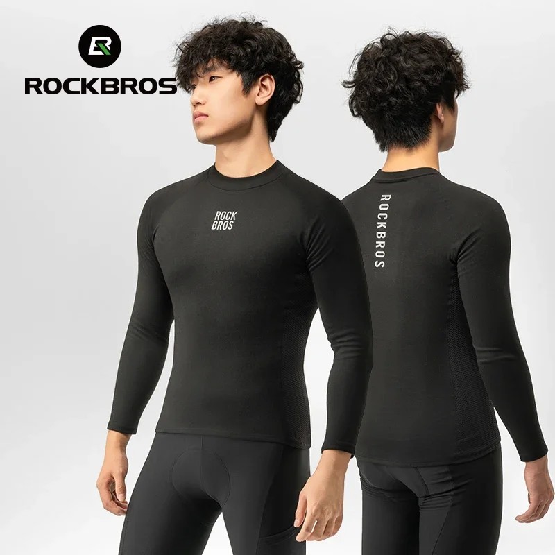 ROCKBROS-ropa interior de ciclismo para hombre, Jersey cálido de lana a prueba de viento para deportes al aire libre, capa Base de ciclismo, ropa de bicicleta para hombre