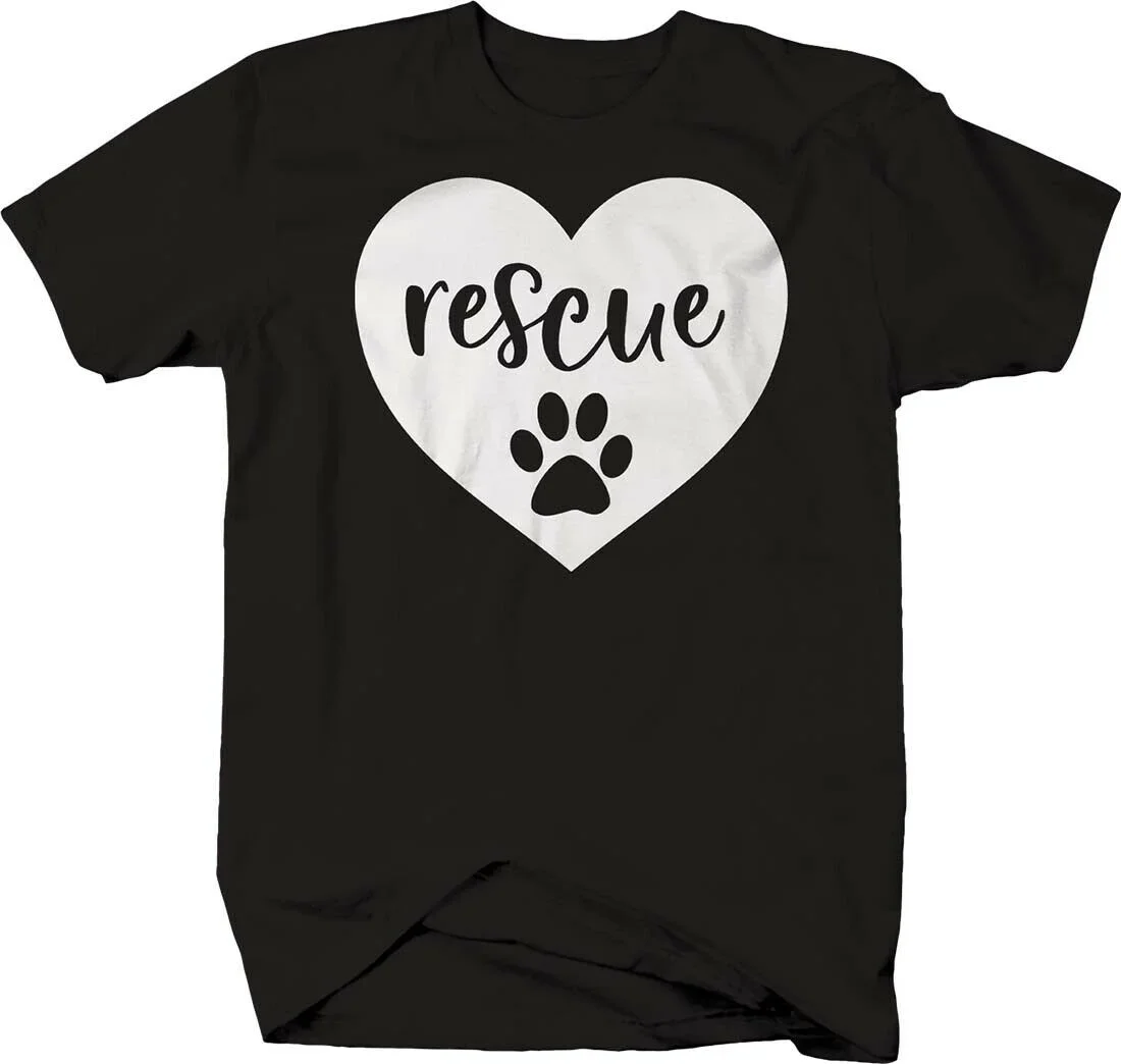 Love Rescue. Dog Paw Print Cursive Heart Animals Pet Owner T-Shirt Summer Cotton Short Sleeve O-Neck Mens T Shirt New S-3XL