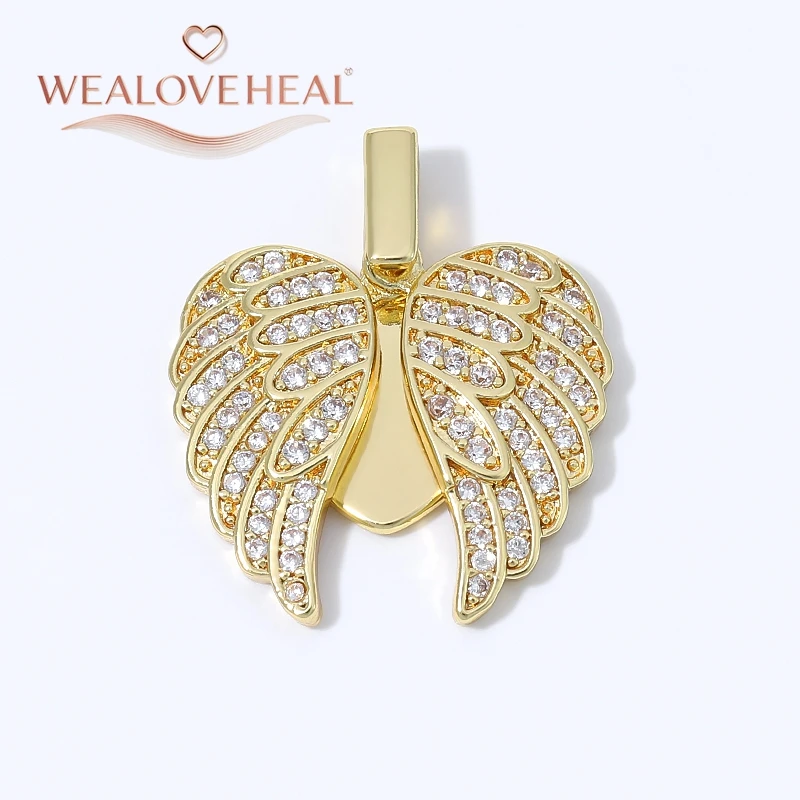 anhänger schmuckherstellung, 18K vergoldeter Messing-Anhänger mit Engelsflügeln und Herz für DIY-Schmuckherstellung, mikropavé-besetzter CZ-Flügel-Anhänger, DIY-Halskettenzubehör – Detail 18