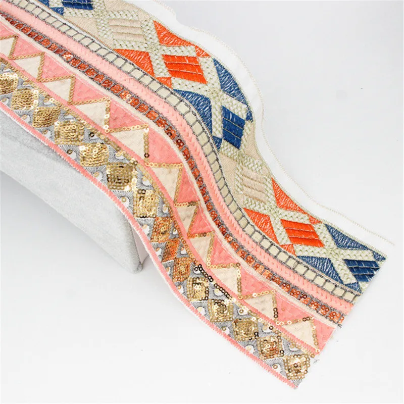 12cm Wide Chinese Style Stitching Ribbon Clothing Embroidery Lace Sequins Accessories Barcode