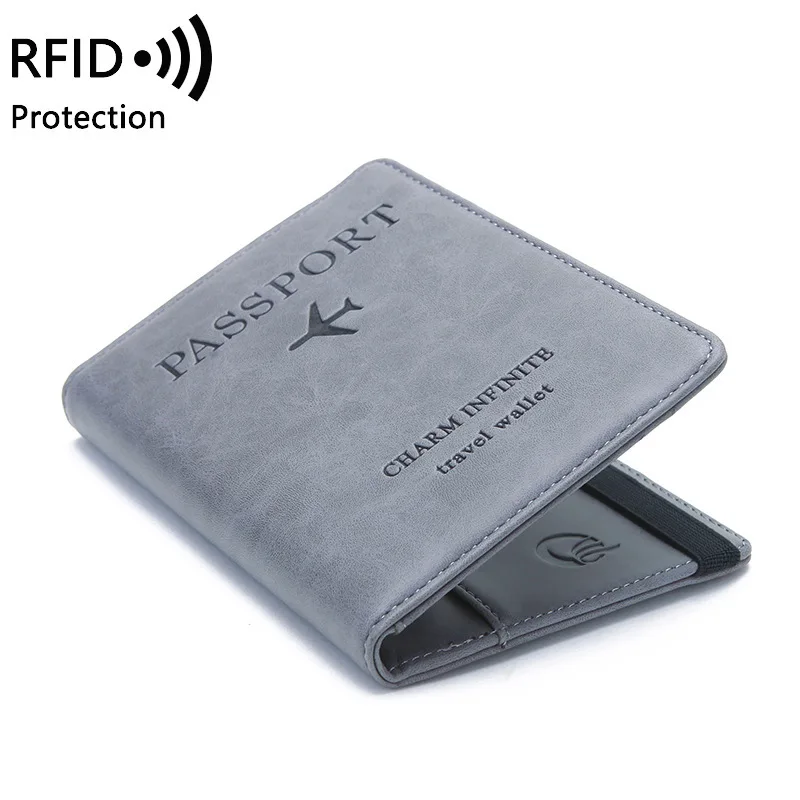 Couverture de passeport en cuir à bande élastique, blocage RFID pour cartes, porte-passeport de voyage, portefeuille, étui organisateur de documents pour hommes et femmes