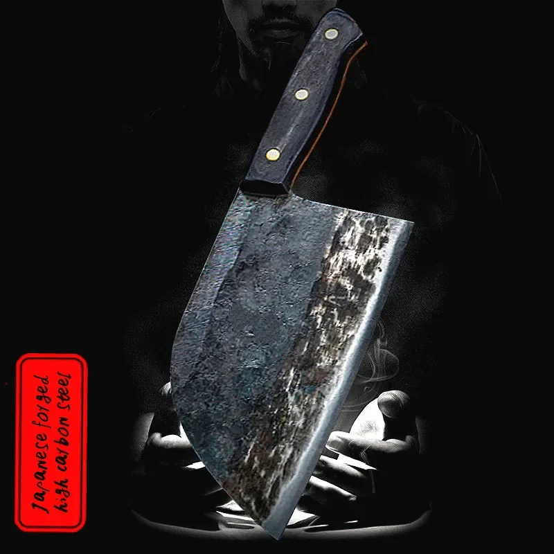 DEHONG  Tang Chef Knife Handmade Forged High-carbon Clad Steel Kitchen Knives Cleaver Filleting Slicing Broad Butcher knife