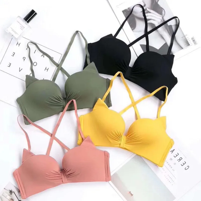 Fashion Brand Bra Set Sexy Cat Ear Underwear Wire Free Push Up Bra Set Women Seamless Lingerie Lovely Bow Girl 4 Colors Bras