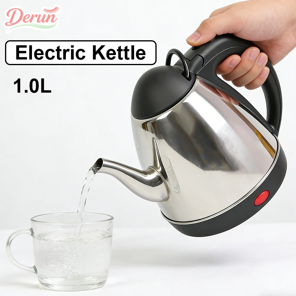 

Электрический чайник из нержавеющей стали с длинным носиком, 1,0 л, быстрый нагрев, быстрое кипячение, 1355 Вт, безопасен для чая и кофе