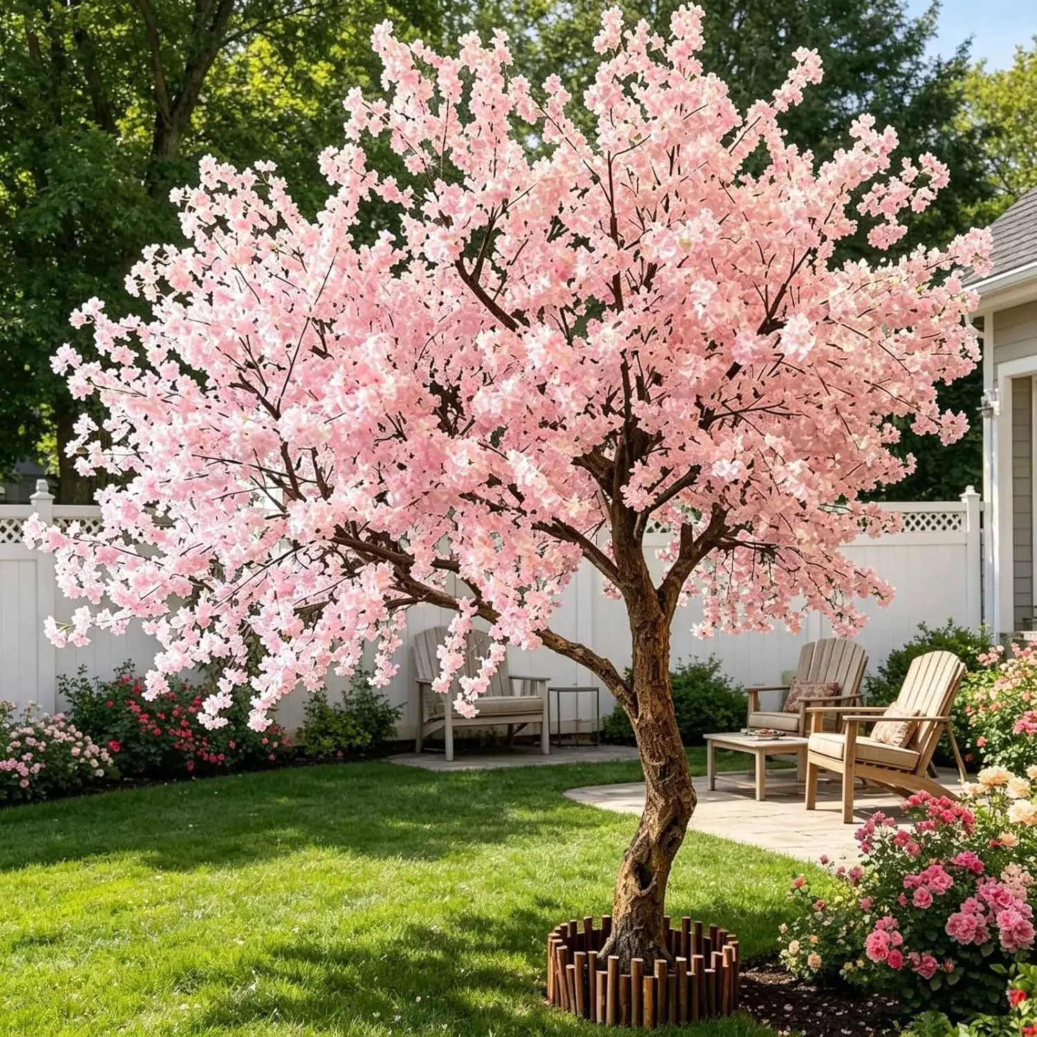 

Large Artificial Cherry Blossom Tree Pink Flowers Indoor Fake Plant for Living Room Home Entryway Bedroom Decor
