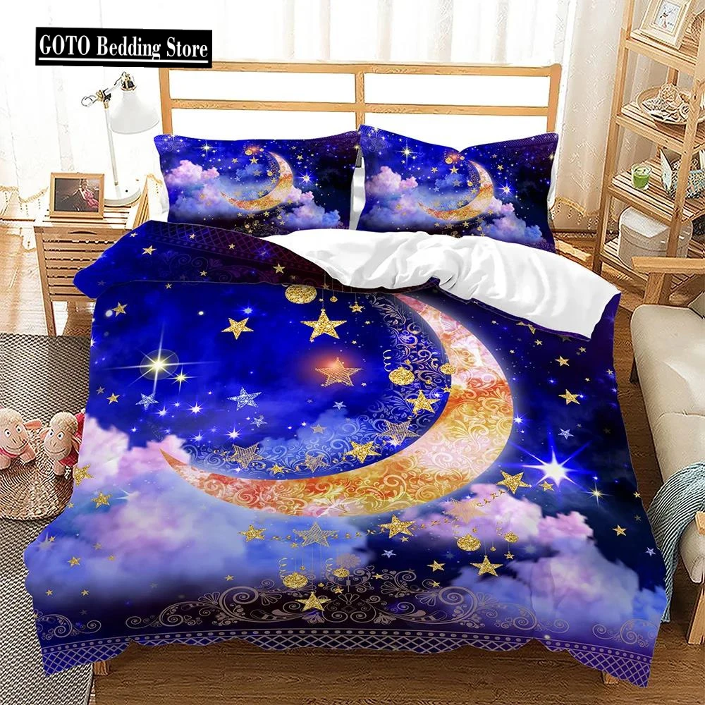 

Luxury Duvet Cover and Pillowcase Digital Printing Star/moon/meteor Double Winter Quilt Cover Set Lantern Duvet Cover 1 Person