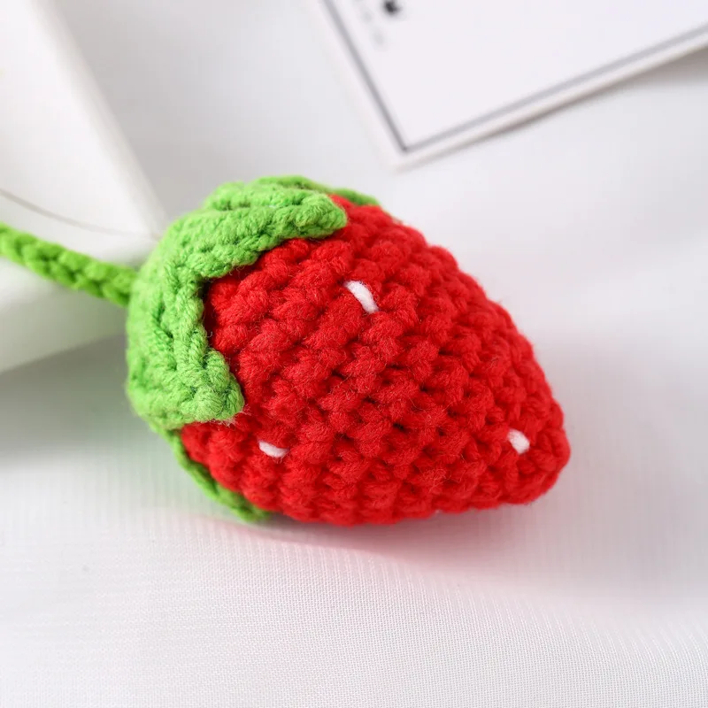 New Handmade Crochet Strawberry Knitted Hanging Ornament  Flower Handbag Decor Knitting Key Pendant Kid Gift DIY